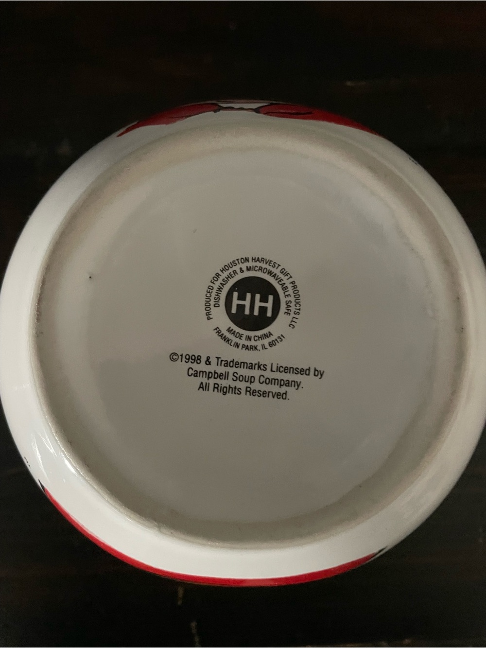 Sara Campbell White Ceramic Bowl with Red Trim